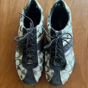 Coach Brown and Beige Signature Lace-Up Sneakers